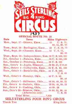 Seils-Sterling Circus route card